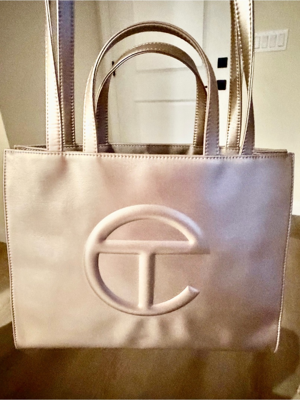 Telfar Large Metallic Gold Leather Tote with Embossed Logo - Picture 6 of 8